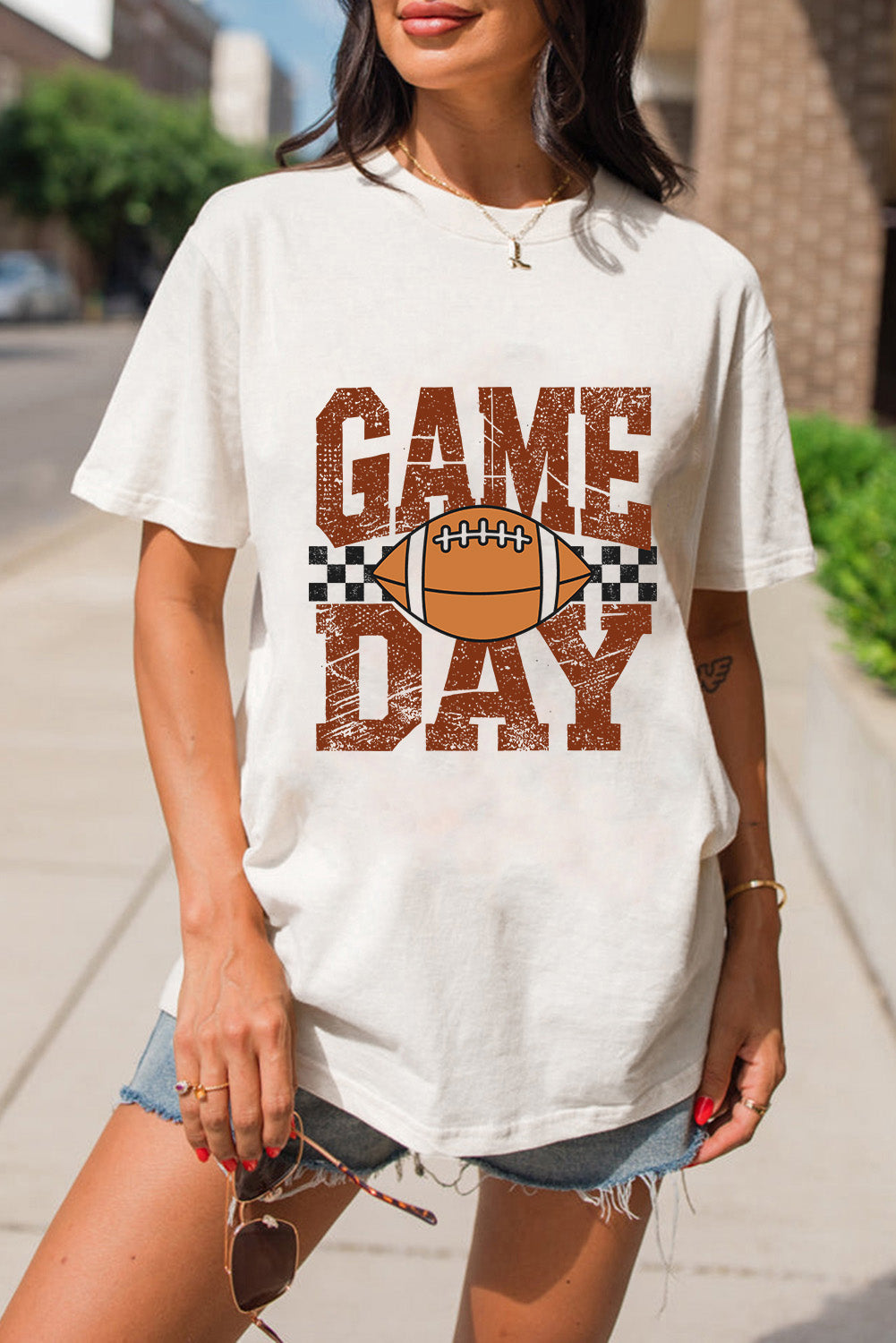 GAME DAY Checkered Rugby Print Vintage Graphic Tee