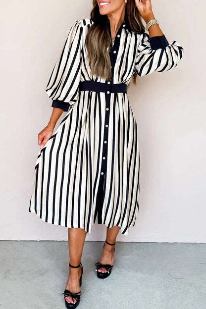 Sleeve Shirt Style Button Down Midi Dress
