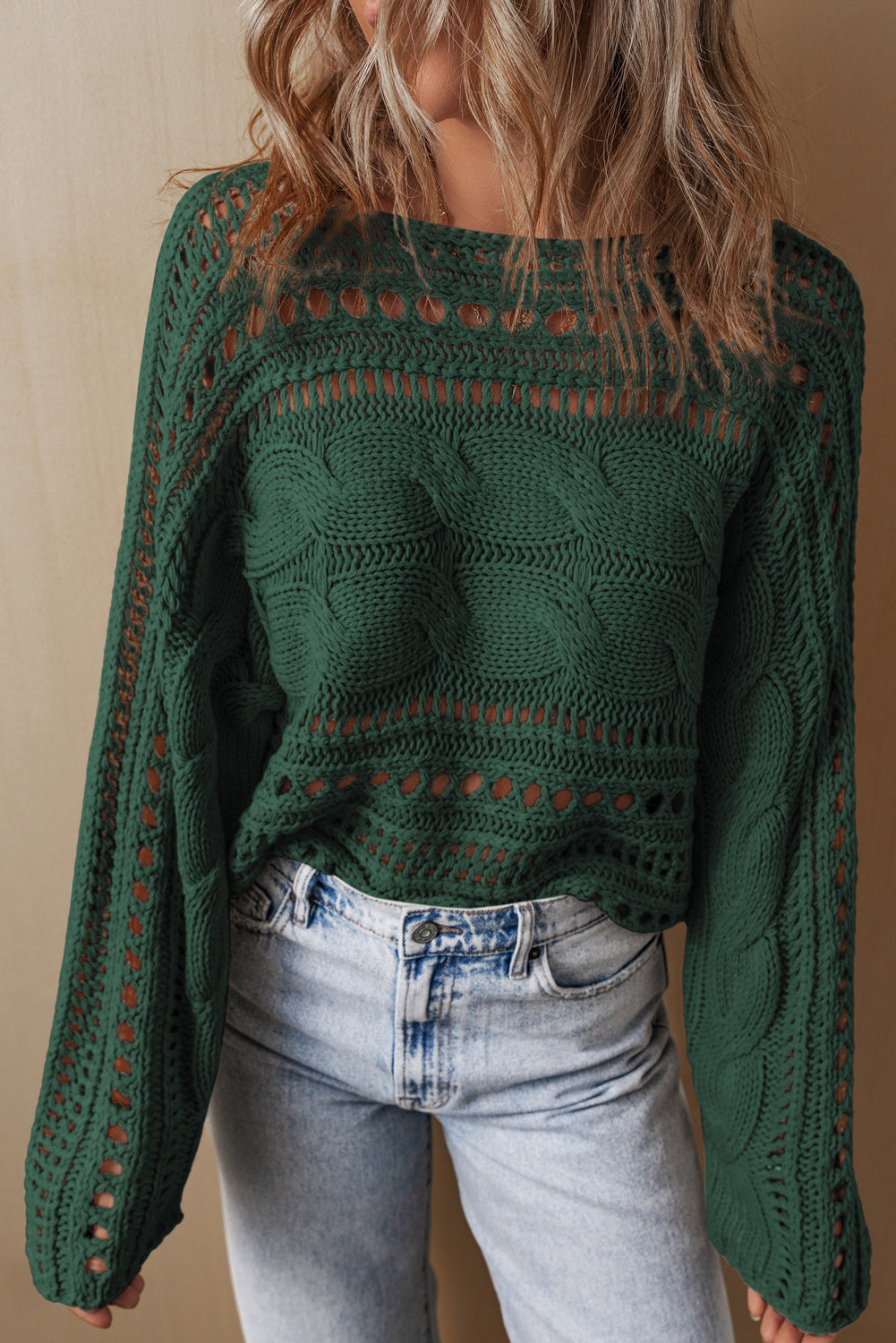 Elegant Hollow-out Knit Cropped Sweater