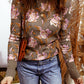 Floral Print Waffle Textured Long Sleeve Top