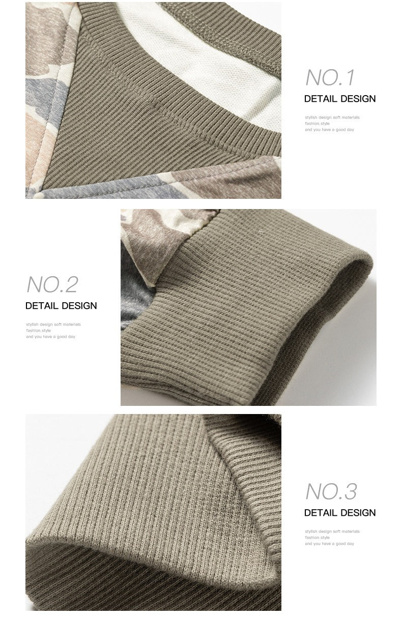 Multicolour Camo Print Ribbed Trim Casual Pullover Sweatshirt