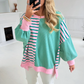 Mix Pattern Color Block Patchwork Side Slit Baggy Sweatshirt