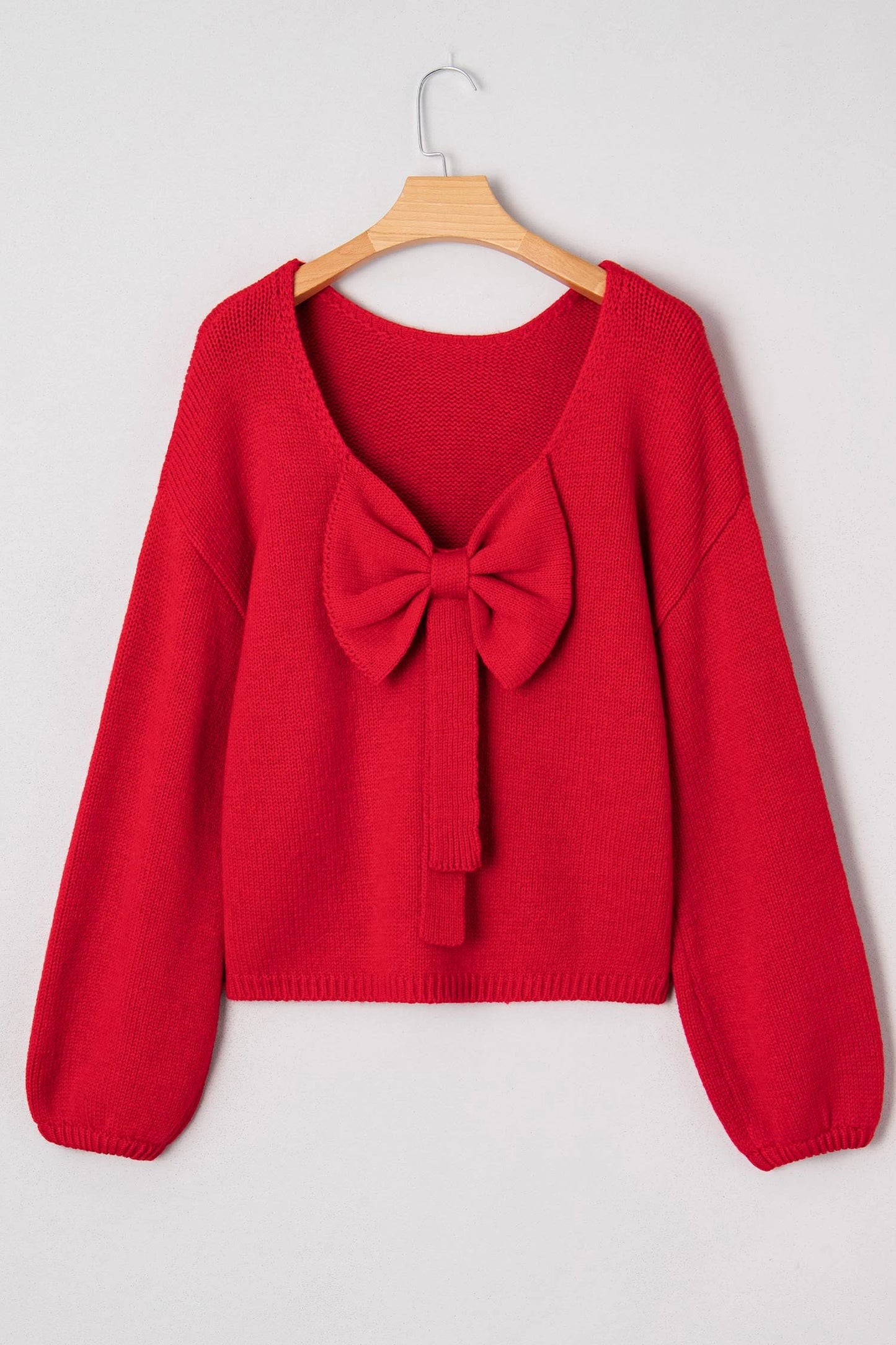 Bow Backless Bubble Sleeve Sweater