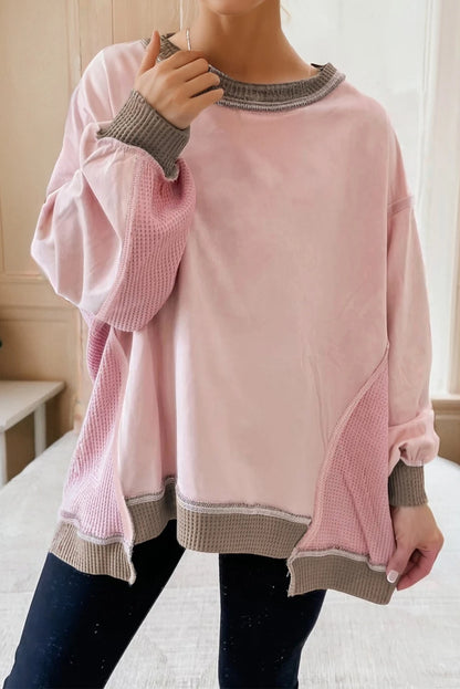 Texture Waffle Patchwork Oversize Sweatshirt