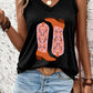 Black Cowgirl Floral Boots Printed Tank Top