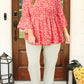 Plus Size Floral Flared Bracelet Sleeve Blouse