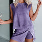 Two Pieces Mineral Wash Cotton Tank Top Lined Split Athletic Skirt Set