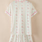 Floral Print Contrast Pipping Short Pajamas Set