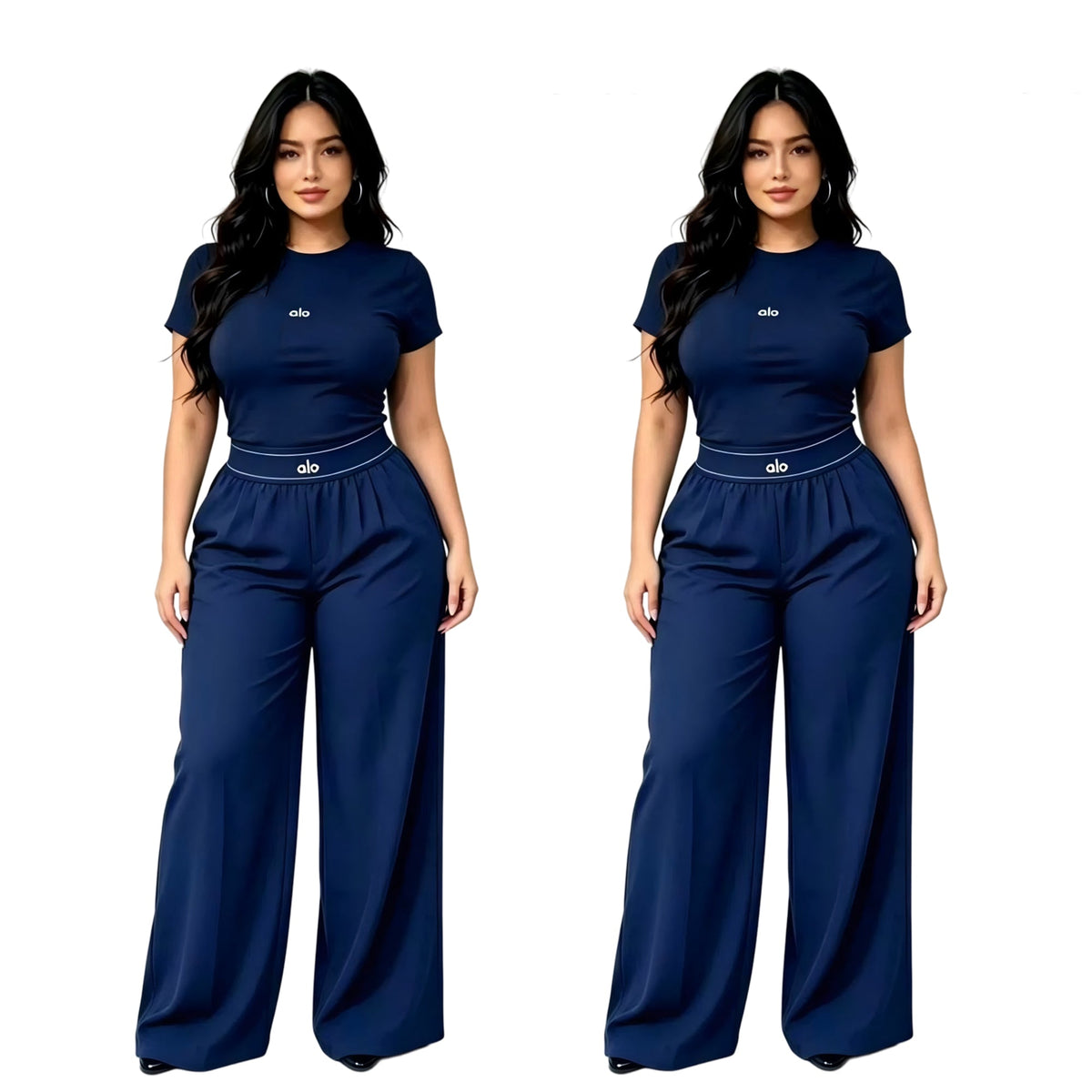 A-Short-sleeve wide-leg trouser set(Q6343)