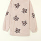 Oversize Sequin Bow Patched Corded Sweatshirt