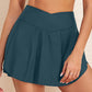 Solid Pocketed Crossover High Waist Swim Skort