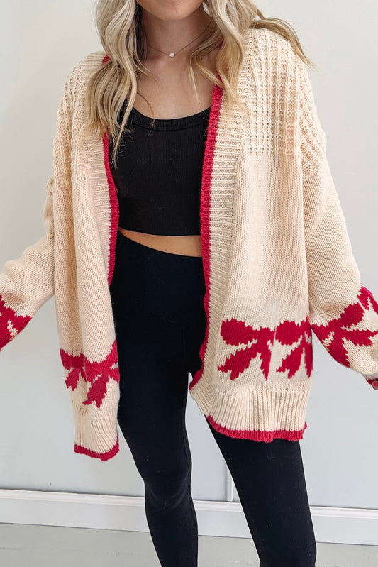 Bow Pattern Textured Open Front Baggy Cardigan