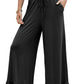 Ruffled Wide Leg Pull On High Waist Pants with Pockets