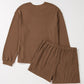 Corded Knit Long Sleeve Top and High Waist Shorts Set
