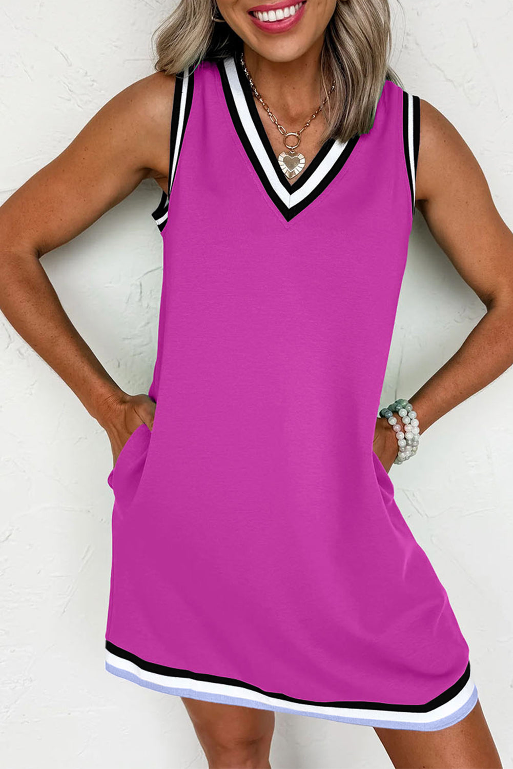 Color Contrast Trim Mini Dress