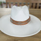 White Studded Wide Brim Panama Hat-White