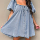 Bubble Sleeve Square Neck Denim Dress