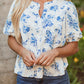 Floral Tiered Puff Short Sleeve Pleated Bust Buttoned Casual Shirt