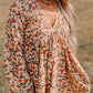 Floral Deep V Neck Smocked Bust Bubble Sleeve Babydoll Dress