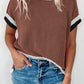 Ribbed Contrast Trim Round Neck T Shirt