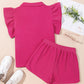 Striped Flutter Sleeve Zipped Collar Set
