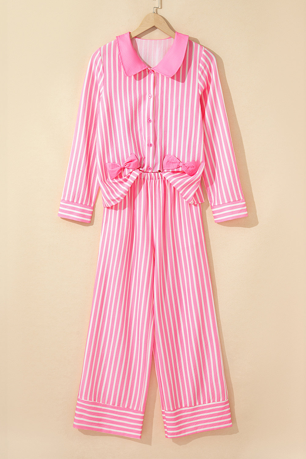 Buttoned Front Long Sleeve Top and Pants 2 Piece Sleepwear