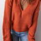 Collared V Neck Ribbed Edge Sexy Elegant Sweater
