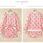 Pink Polka Dot Ribbed Trim Long Sleeve Top Casual Short Set