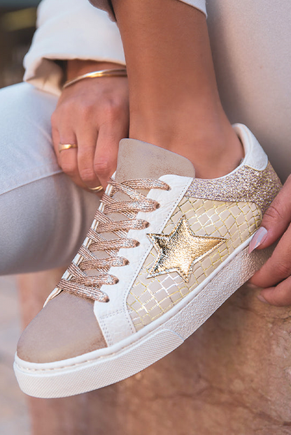 Star Patchwork Sequined Lace-up Sneakers