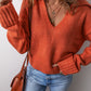Collared V Neck Ribbed Edge Sexy Elegant Sweater