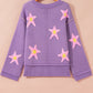 Brushed Star Graphic V Neck Drop Shoulder Oversize Sweater