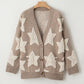 Star Textured Sweater Pockets Cardigan