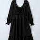Lace-up Ruched Front Long Sleeve Ruffle Hem Plus Size Midi Dress