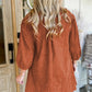 Bracelet Sleeve Split Neck Scallop Detail Pleated Corduroy Mini Dress