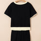 Sequin Rugby Football Bow Patched Colorblock Edge Tee and Skort Set