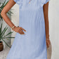 Textured Flutter Sleeve Square Neck Bow Back Mini Dress
