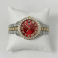 Rhinestone Red Gold Silver Band Watch