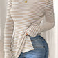 Striped Knit Side Slit Slim Round Neck Tunic Top