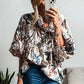 Boho Print Lantern Sleeve V Neck Blouse