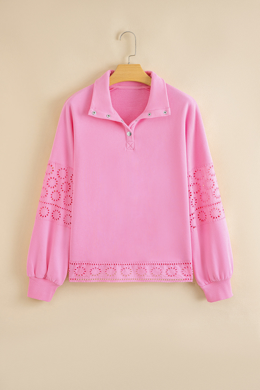 Embroidered Flower Patchwork Snap Buttons Pullover Sweatshirt