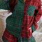 Plaid Contrast Patched Christmas Holiday Long Sleeve Shirt and Short 2pcs Pajama Set