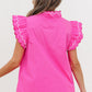 Contrast Scallop Trim Layered Short Sleeve V Neck Blouse