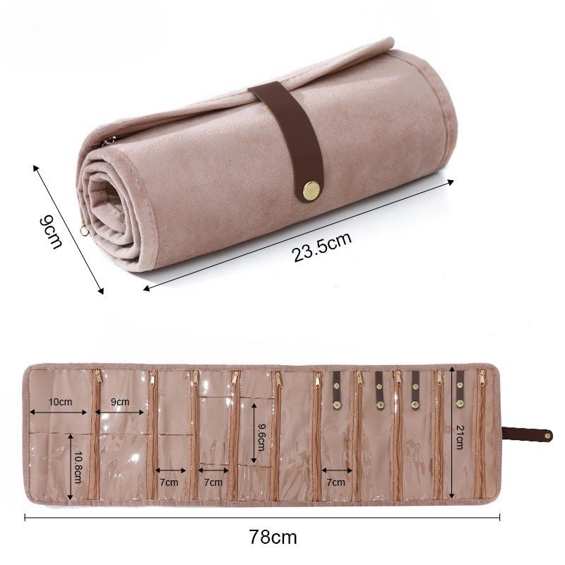 Plush Velvet Travel Jewelry Roll Organizer