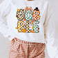 GOBBLE Checkered Letter Print Thanksgiving Turkey Graphic Sweatshirt