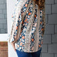 Plus Size Mixed Print Split Neck Blouse