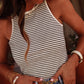 Striped Print Ribbed Knit Sleeveless Top