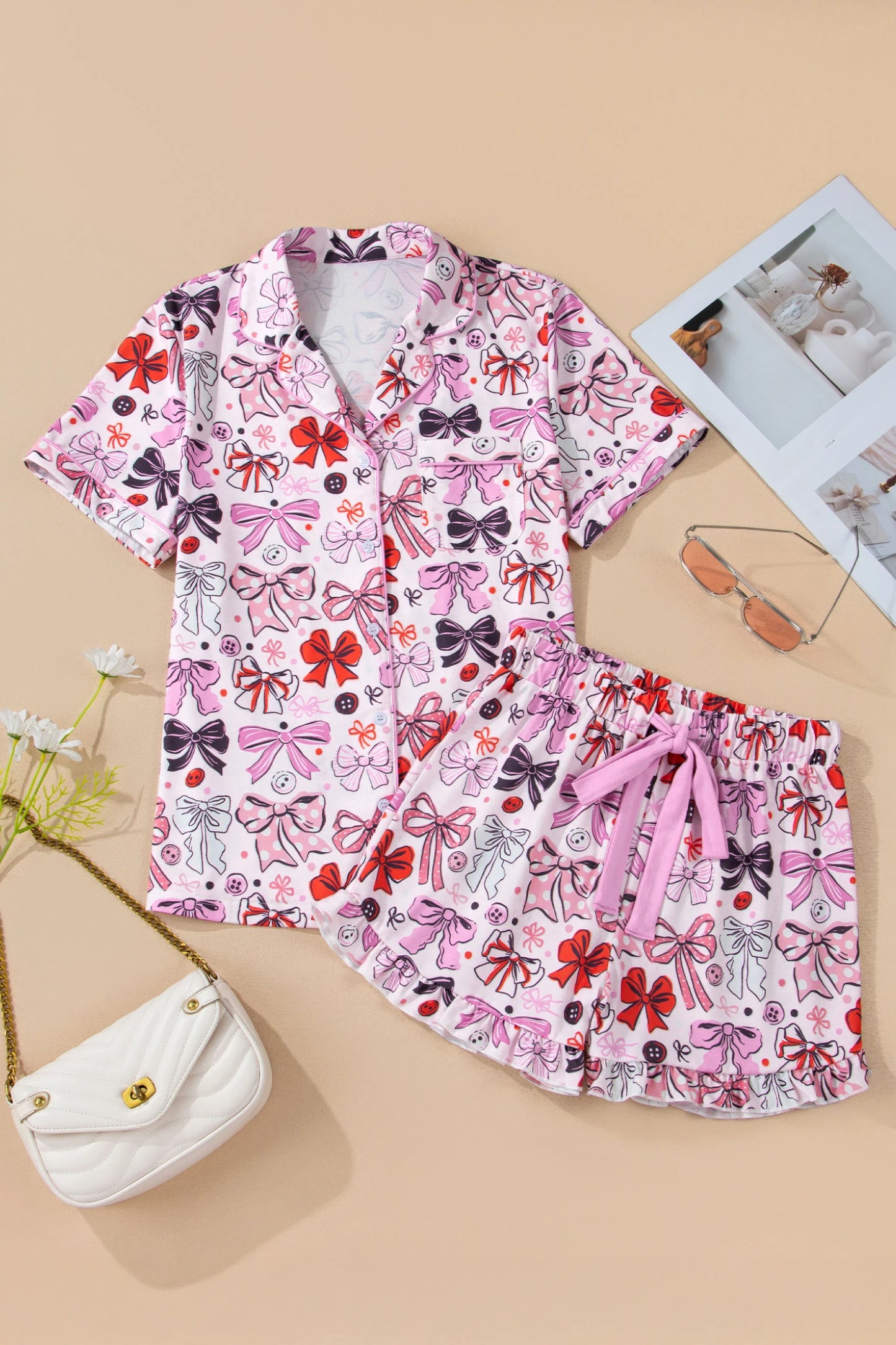 Bows Printed 2pcs Short Pajama Set