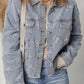 Bow Knot Print Light Wash Raw Hem Denim Jacket