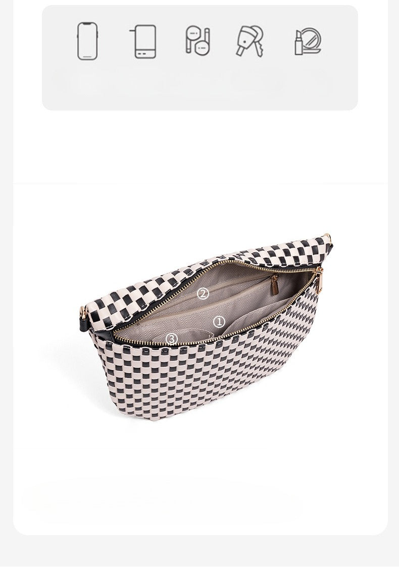 Checkered Woven Crossbody Fanny Pack