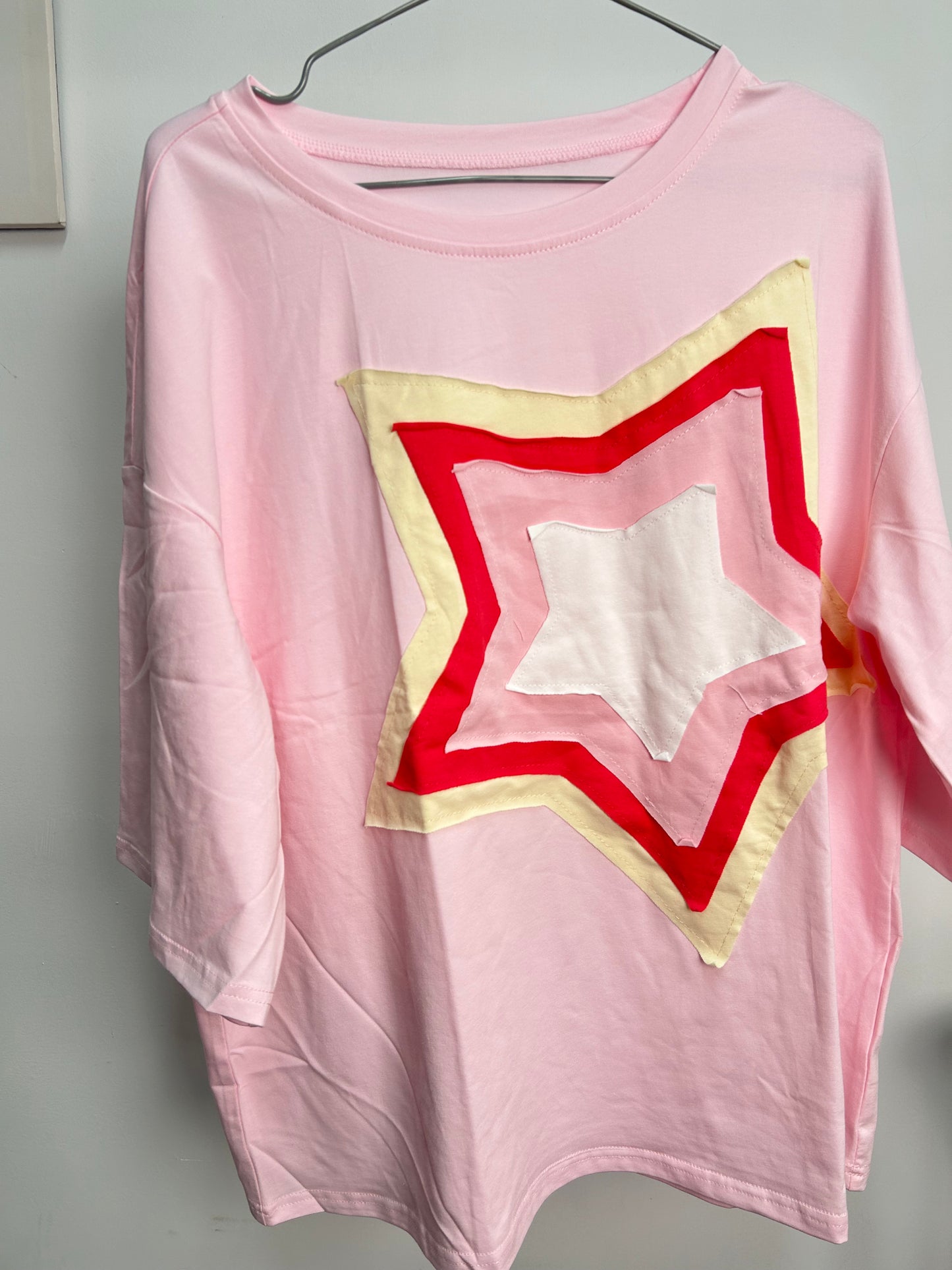 Star Patched Half Sleeve Oversized Tee